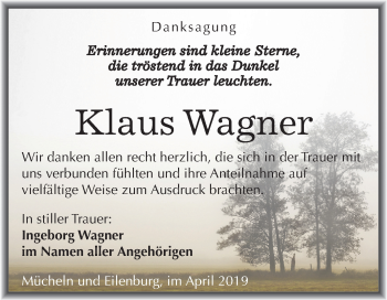 Traueranzeige von Klaus Wagner von Mitteldeutsche Zeitung Merseburg/Querfurt