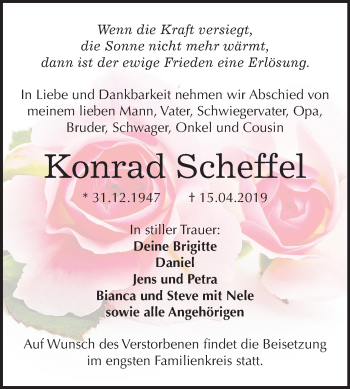 Traueranzeige von Konrad Scheffel von Mitteldeutsche Zeitung