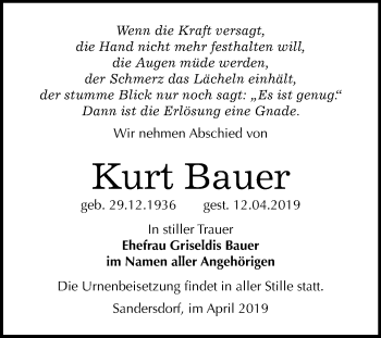 Traueranzeige von Kurt Bauer von Mitteldeutsche Zeitung