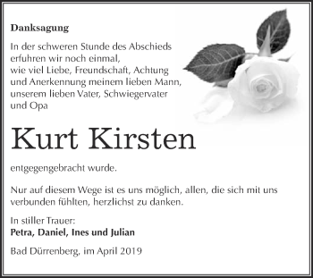 Traueranzeige von Kurt Kirsten von Super Sonntag Merseburg