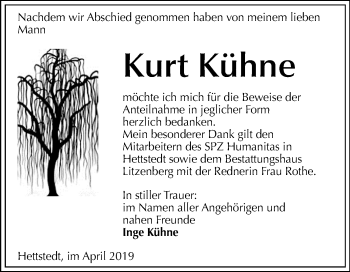 Traueranzeige von Kurt Kühne von Mitteldeutsche Zeitung Mansfelder Land
