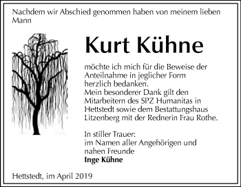 Traueranzeige von Kurt Kühne von Wochenspiegel Mansfelder Land