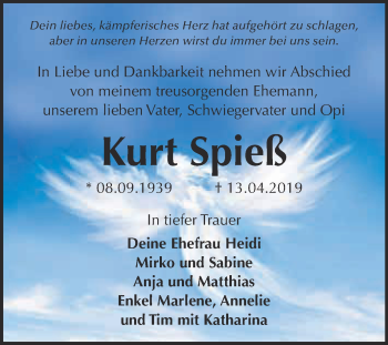 Traueranzeige von Kurt Spieß von WVG - Wochenspiegel Dessau / Köthen