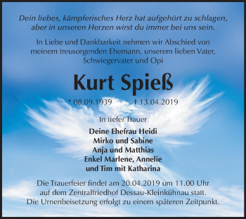 Traueranzeige von Kurt Spieß von Mitteldeutsche Zeitung