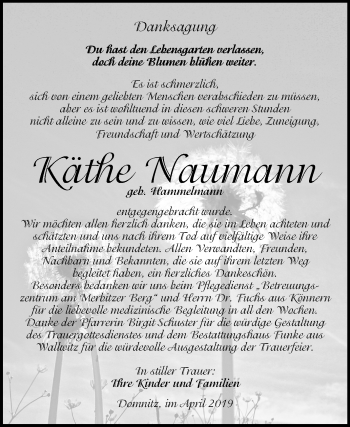Traueranzeige von Käthe Naumann von Mitteldeutsche Zeitung