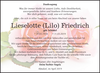Traueranzeige von Lieselotte Friedrich von Mitteldeutsche Zeitung