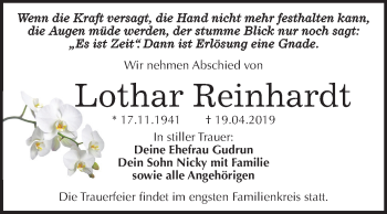 Traueranzeige von Lothar Reinhardt von Mitteldeutsche Zeitung