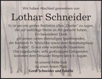 Traueranzeige von Lothar Schneider von Mitteldeutsche Zeitung