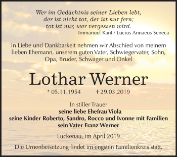Traueranzeige von Lothar Werner von Mitteldeutsche Zeitung Zeitz