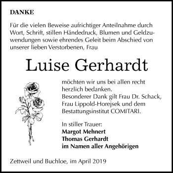 Traueranzeige von Luise Gerhardt von WVG - Wochenspiegel NMB / WSF / ZTZ