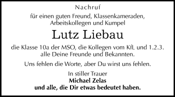 Traueranzeige von Lutz Liebau von Mitteldeutsche Zeitung Quedlinburg