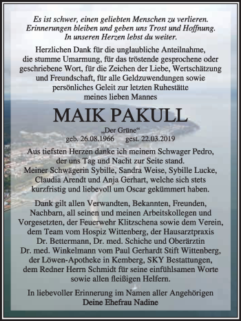 Traueranzeige von Maik Pakull von Super Sonntag Wittenberg