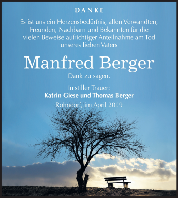 Traueranzeige von Manfred Berger von Mitteldeutsche Zeitung Köthen