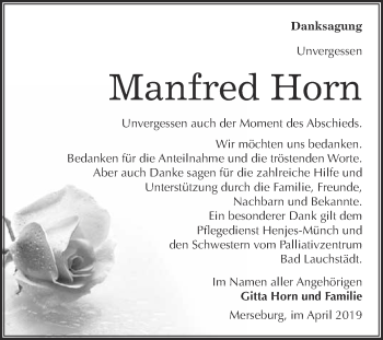 Traueranzeige von Manfred Horn von Super Sonntag Merseburg