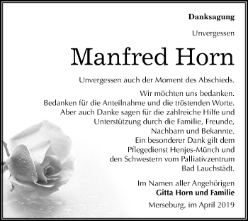 Traueranzeige von Manfred Horn von Mitteldeutsche Zeitung