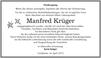 Traueranzeige von Manfred Krüger von Mitteldeutsche Zeitung