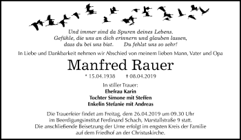 Traueranzeige von Manfred Rauer von Mitteldeutsche Zeitung Wittenberg
