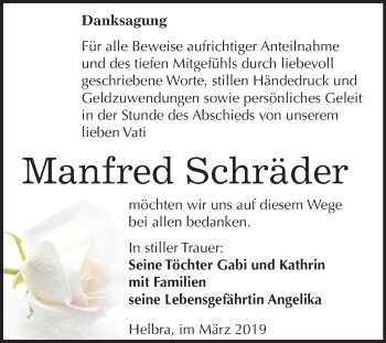 Traueranzeige von Manfred Schräder von Mitteldeutsche Zeitung Mansfelder Land
