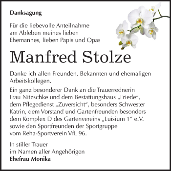 Traueranzeige von Manfred Stolze von Mitteldeutsche Zeitung