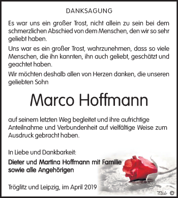 Traueranzeige von Marco Hoffmann von Mitteldeutsche Zeitung Zeitz