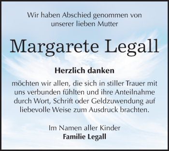 Traueranzeige von Margarete Legall von Mitteldeutsche Zeitung