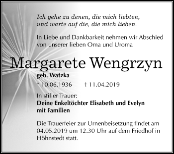 Traueranzeige von Margarete Wengrzyn von Mitteldeutsche Zeitung