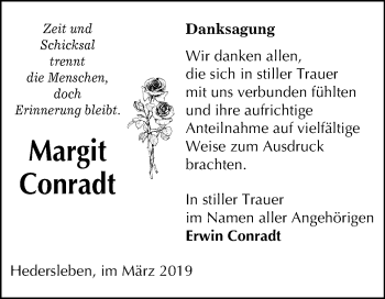 Traueranzeige von Margit Conradt von Mitteldeutsche Zeitung Quedlinburg