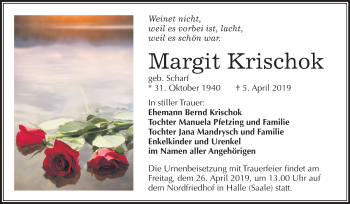 Traueranzeige von Margit Krischok von Mitteldeutsche Zeitung Halle/Saalkreis