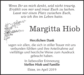 Traueranzeige von Margitta Hiob von WVG - Wochenspiegel Wittenberg