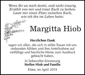 Traueranzeige von Margitta Hiob von Mitteldeutsche Zeitung Wittenberg