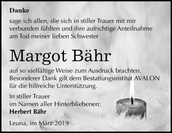 Traueranzeige von Margot Bähr von Mitteldeutsche Zeitung Merseburg/Querfurt