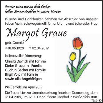 Traueranzeige von Margot Graue von WVG - Wochenspiegel NMB / WSF / ZTZ