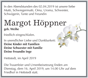 Traueranzeige von Margot Höppner von Mitteldeutsche Zeitung Mansfelder Land