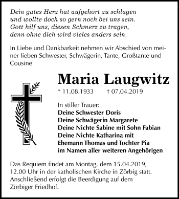 Traueranzeige von Maria Laugwitz von Mitteldeutsche Zeitung Bitterfeld
