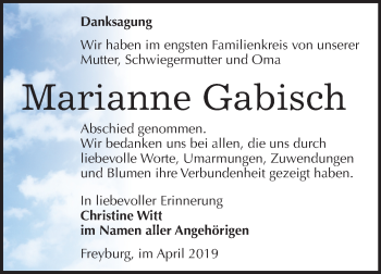 Traueranzeige von Marianne Gabisch von Mitteldeutsche Zeitung