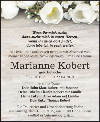 Traueranzeige von Marianne Kobert von Mitteldeutsche Zeitung