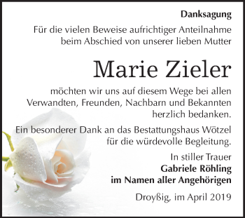 Traueranzeige von Marie Zieler von Mitteldeutsche Zeitung Zeitz