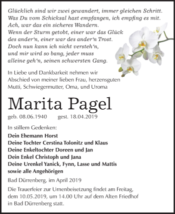 Traueranzeige von Marita Pagel von Mitteldeutsche Zeitung