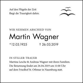 Traueranzeige von Martin Wagner von Mitteldeutsche Zeitung Naumburg/Nebra