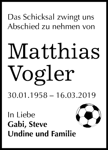 Traueranzeige von Matthias Vogler von Mitteldeutsche Zeitung