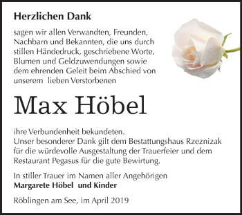 Traueranzeige von Max Höbel von Mitteldeutsche Zeitung Aschersleben