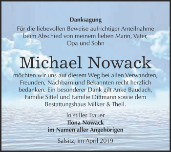 Traueranzeige von Michael Nowack von WVG - Wochenspiegel NMB / WSF / ZTZ