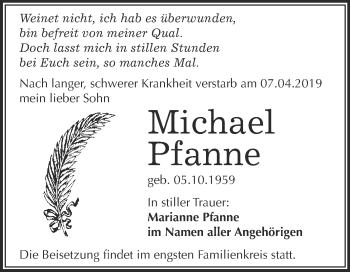 Traueranzeige von Michael Pfanne von Super Sonntag SGH Mansf. Land