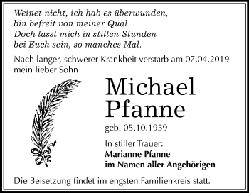 Traueranzeige von Michael Pfanne von Mitteldeutsche Zeitung