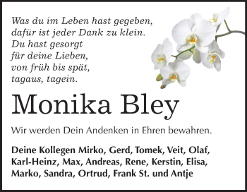 Traueranzeige von Monika Bley von Mitteldeutsche Zeitung Bitterfeld
