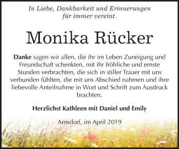 Traueranzeige von Monika Rücker von Mitteldeutsche Zeitung Aschersleben