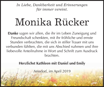 Traueranzeige von Monika Rücker von Super Sonntag SGH Mansf. Land