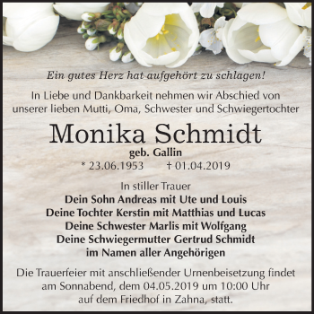 Traueranzeige von Monika Schmidt von Mitteldeutsche Zeitung