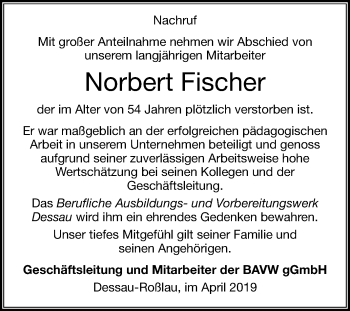 Traueranzeige von Norbert Fischer von Mitteldeutsche Zeitung