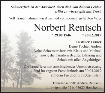 Traueranzeige von Norbert Rentsch von Mitteldeutsche Zeitung Bernburg